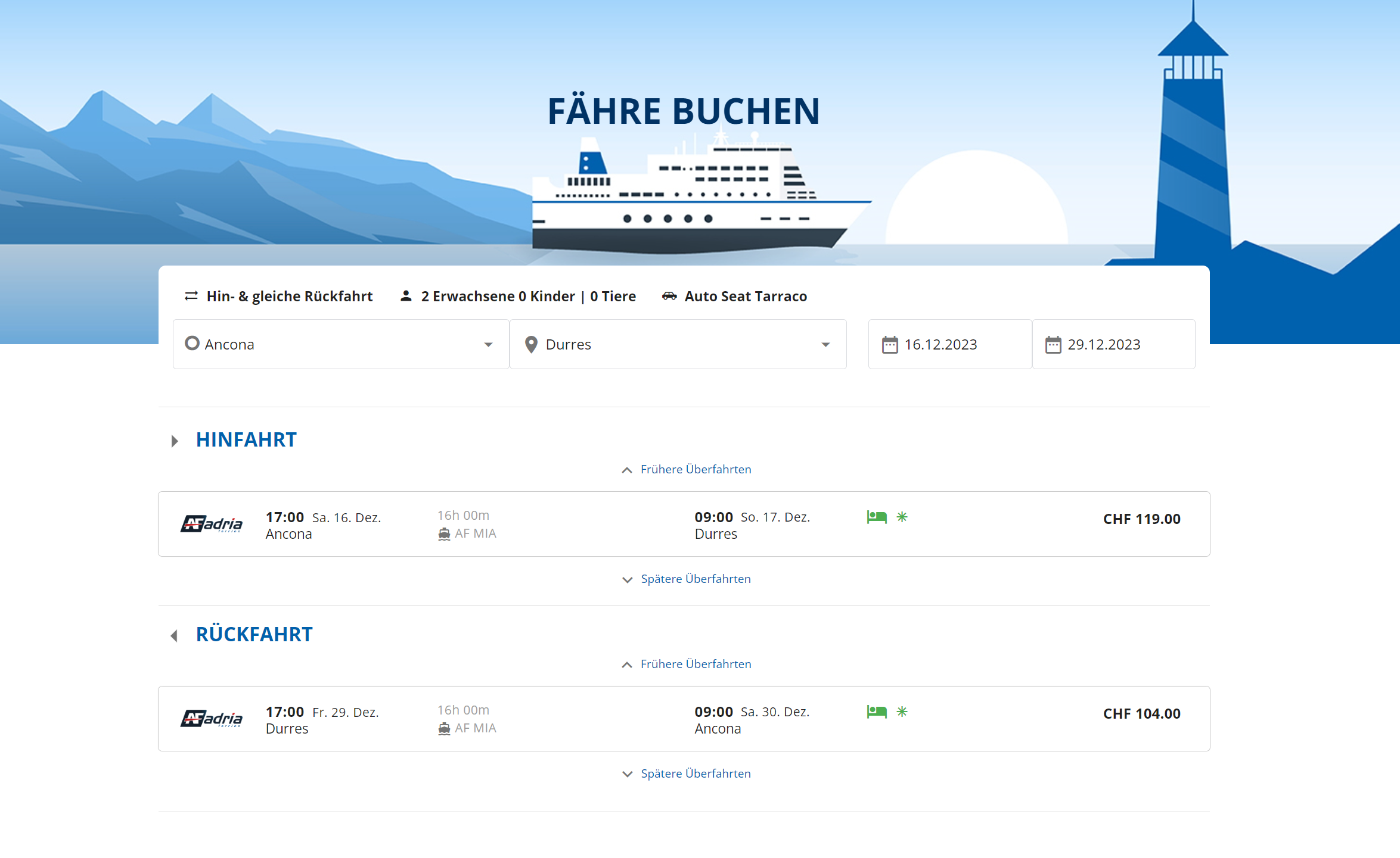 Prüfe die Preise & Verfügbarkeit für Fähren nach Albanien.