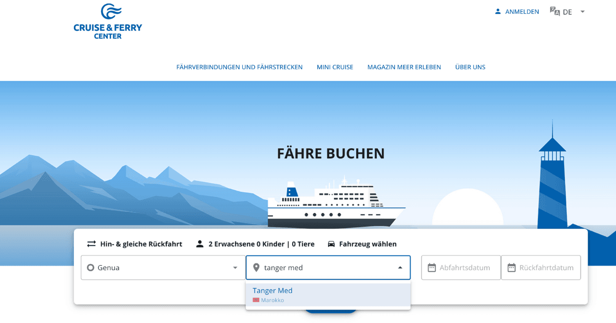 Fähre nach Marokko buchen: Ein Screenshot des Buchungsprozesses